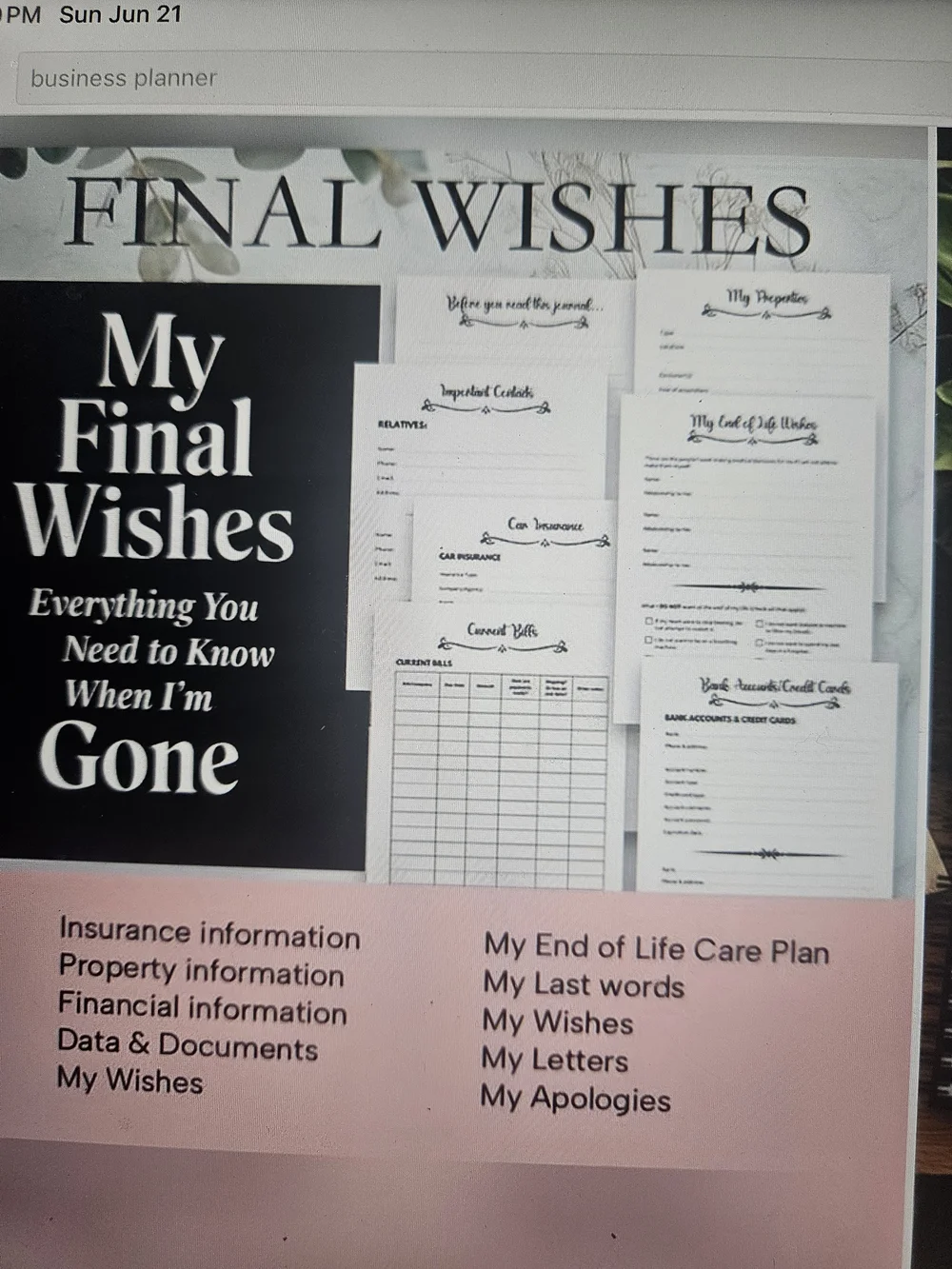 Final Wishes Planner Notebook - Black & White Cover